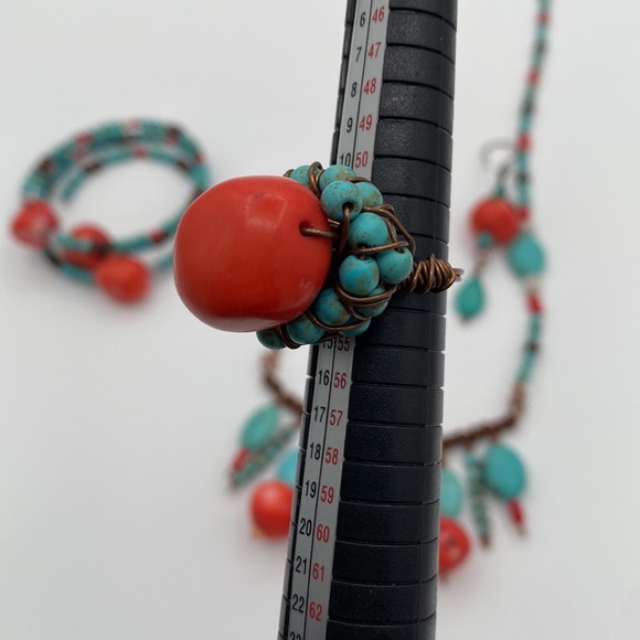 Handmade Boho Copper Beaded Jewelry Set Necklace Earrings Ring Bracelet - Picture 10 of 10